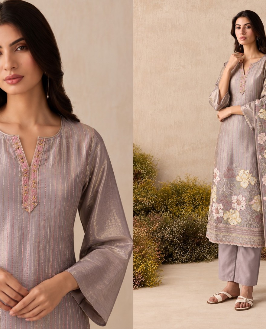 7115 - Lavender Shimmer Embroidered Work Readymade Salwar Suit